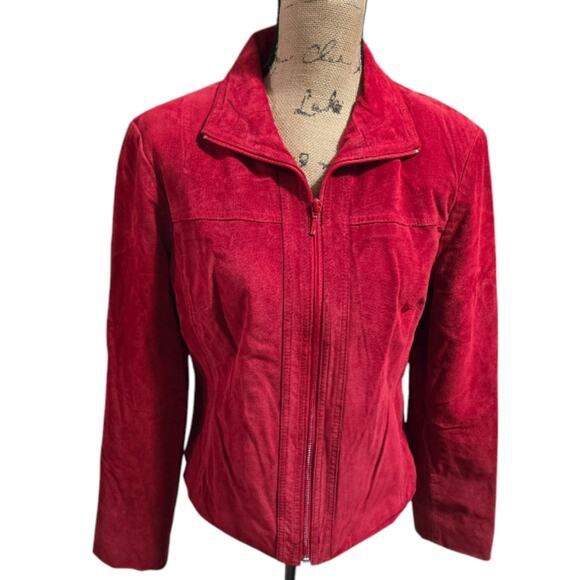 Yvonne Marie Red Suede Leather Moto‎ Jacket Size 10 - Picture 1 of 6